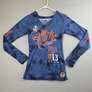 Affliction Shirt Womens Small Blue American Customs Tie Dye Distressed Hoodie